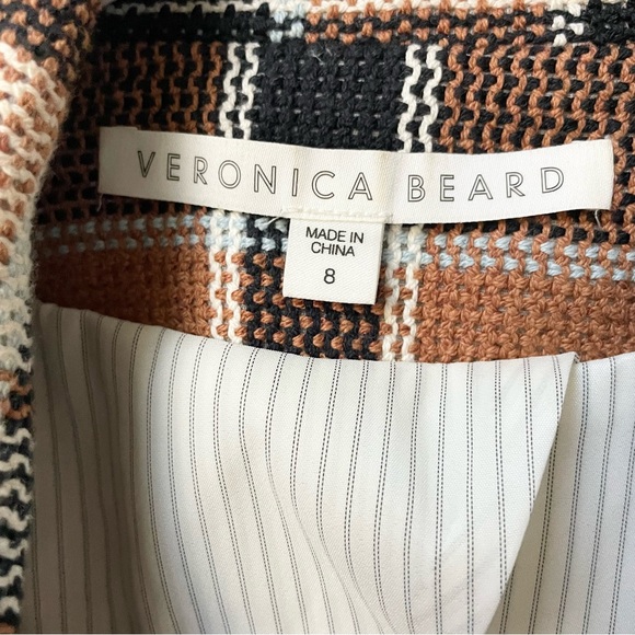 Veronica Beard Utah Jacket Size 8 Brown Tan White Plaid - Picture 2 of 10
